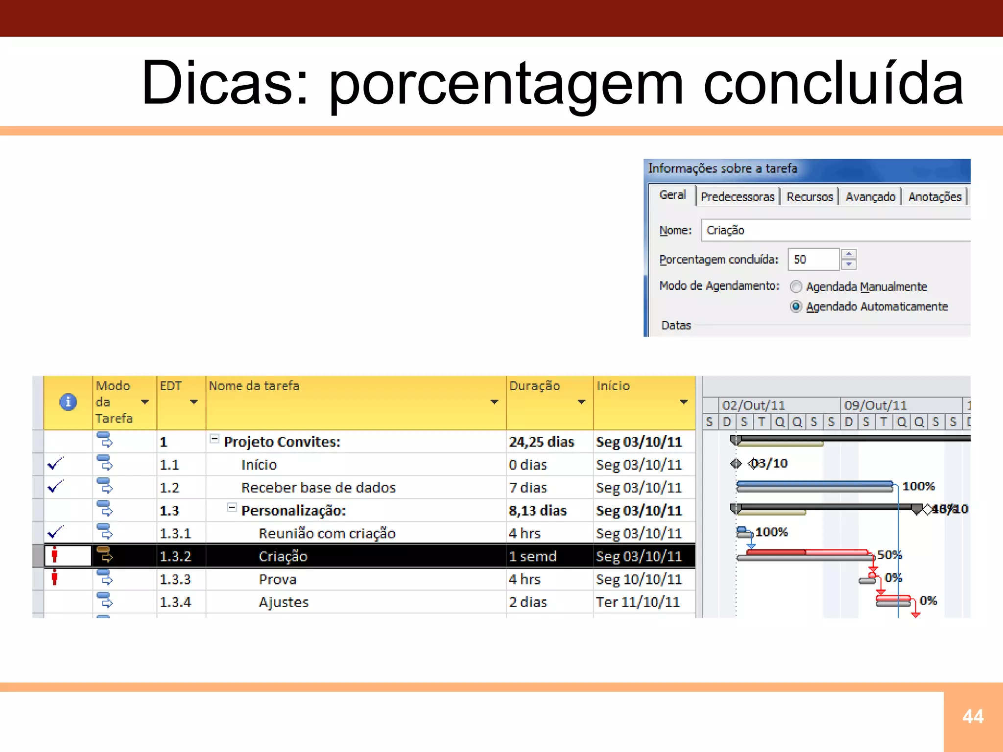 Dicas: porcentagem concluída44