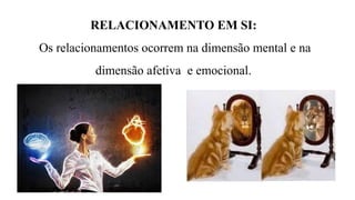 RELACIONAMENTO EM SI:
Os relacionamentos ocorrem na dimensão mental e na
dimensão afetiva e emocional.
 