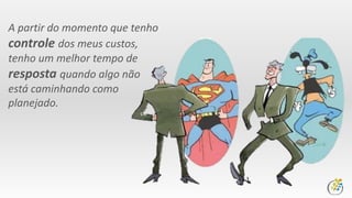 A partir do momento que tenho
controle dos meus custos,
tenho um melhor tempo de
resposta quando algo não
está caminhando como
planejado.
 