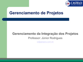 Gerenciamento de Projetos
Gerenciamento da Integração dos Projetos
Professor: Júnior Rodrigues
jr@gespro.com.br
 