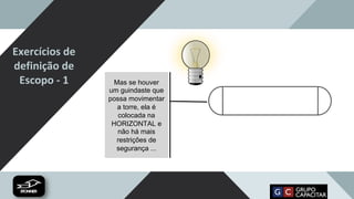 Exercícios de
definição de
Escopo - 1 Mas se houver
um guindaste que
possa movimentar
a torre, ela é
colocada na
HORIZONTAL e
não há mais
restrições de
segurança ...
 