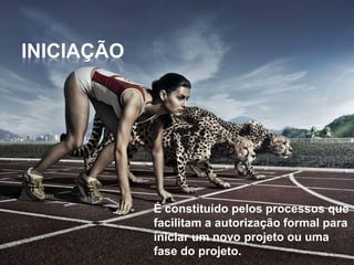 INICIAÇÃO




            É constituído pelos processos que
            facilitam a autorização formal para
            iniciar um novo projeto ou uma
            fase do projeto.
 