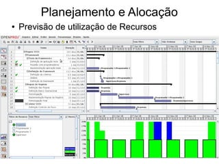 Planejamento e Alocação
● Previsão de utilização de Recursos
 