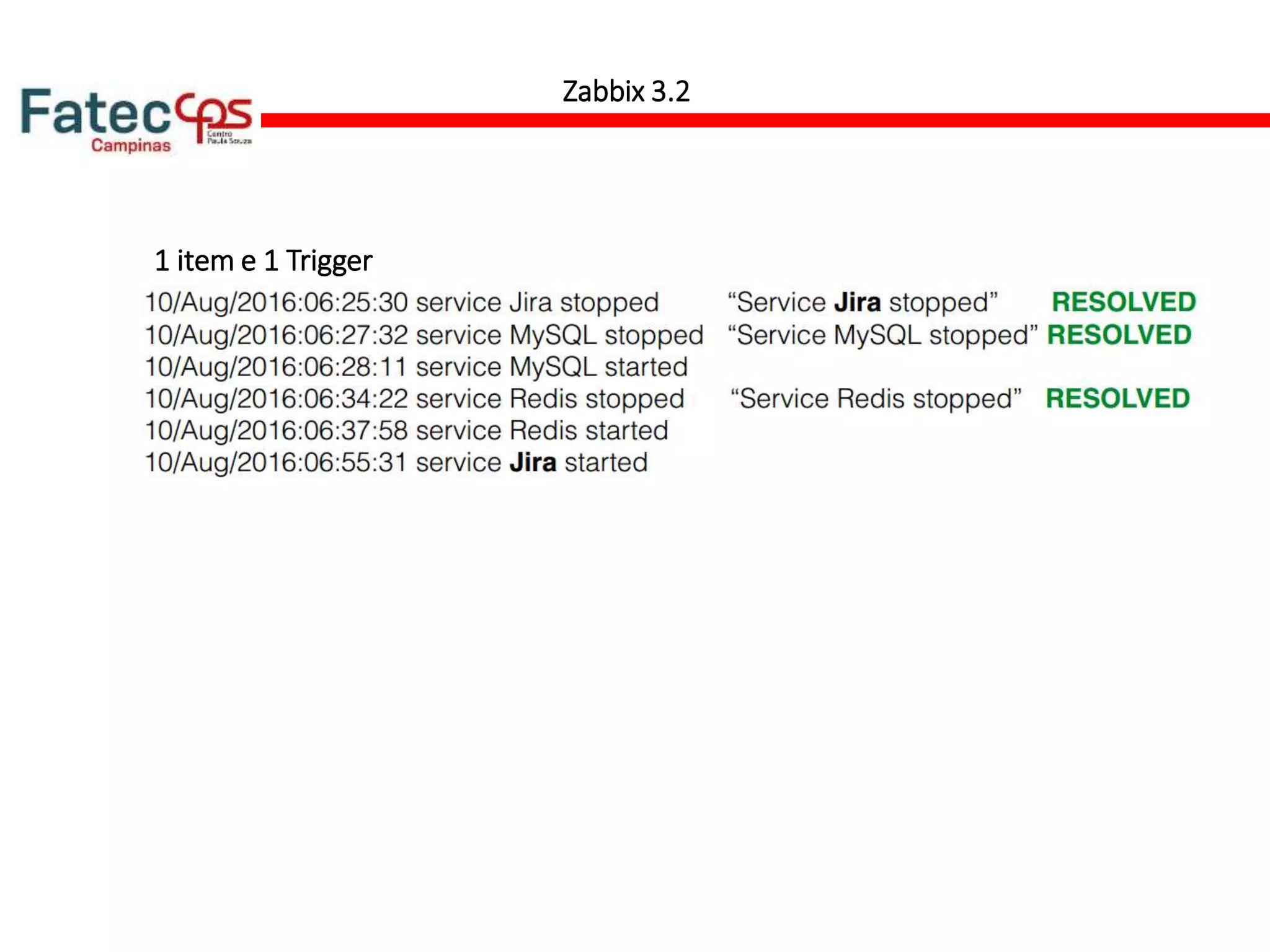 1 item e 1 Trigger
Zabbix 3.2
 