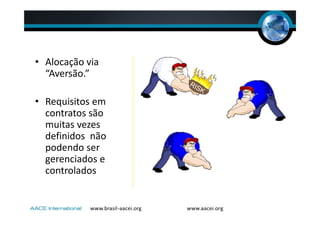 • Alocação via
“Aversão.”
• Requisitos em
contratos são
muitas vezes
definidos não
podendo ser
gerenciados e
controlados
Contratante
Empresa EPC
Subcontratado
 