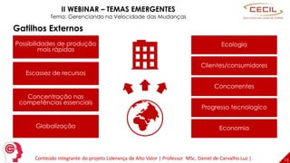 15
II WEBINAR – TEMAS EMERGENTES
Tema: Gerenciando na Velocidade das Mudanças
Conteúdo integrante do projeto Liderança de ...