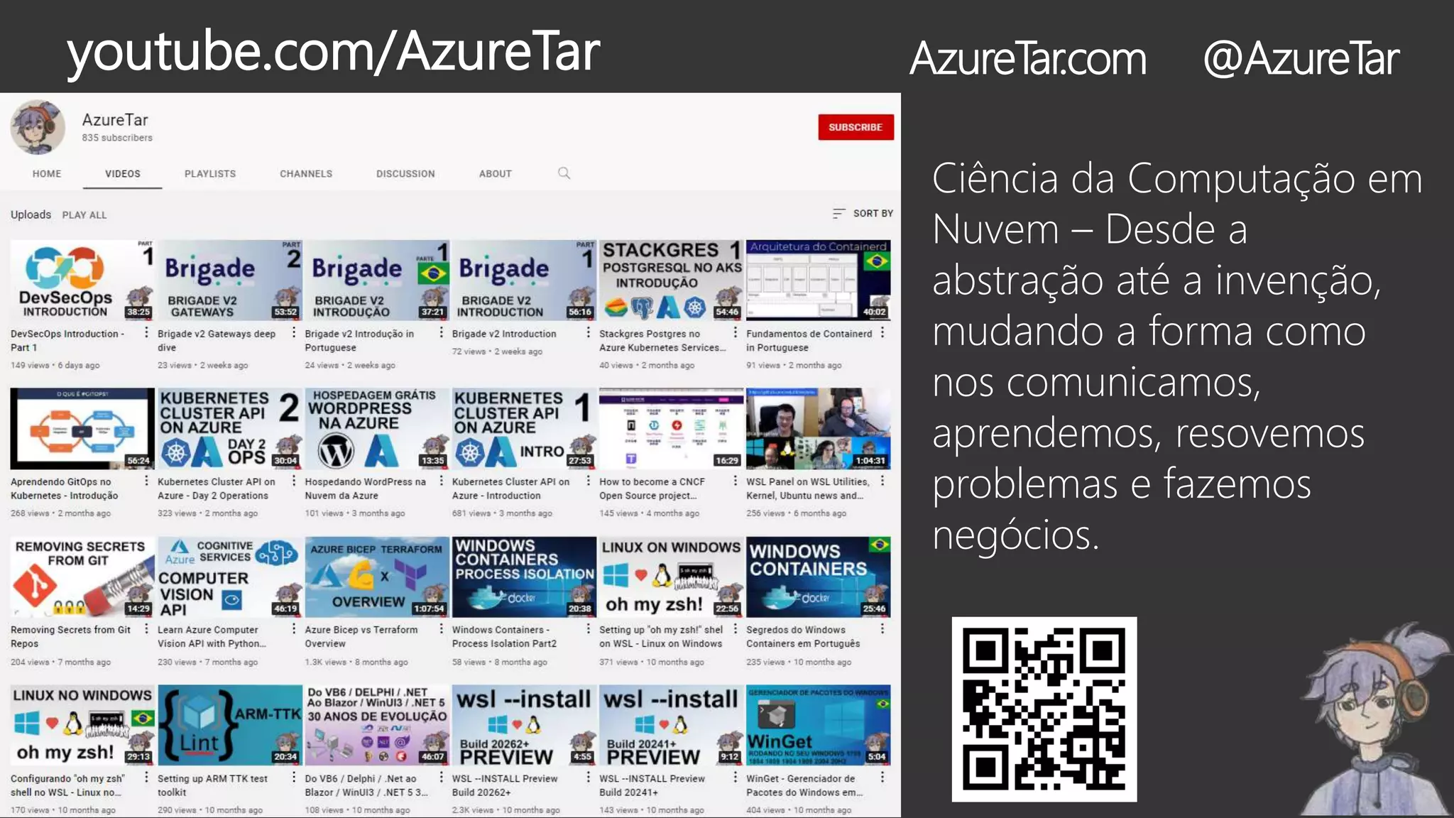 Ciência da Computação em Nuvem – Desde a abstração até a invenção, mudando a forma como nos comunicamos, aprendemos, resovemos problemas e fazemos negócios. youtube.com/AzureTar AzureTar.com @AzureTar 