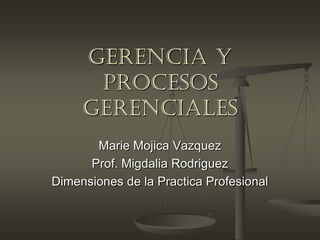 Gerencia y
Procesos
Gerenciales
Marie Mojica Vazquez
Prof. Migdalia Rodriguez
Dimensiones de la Practica Profesional
 