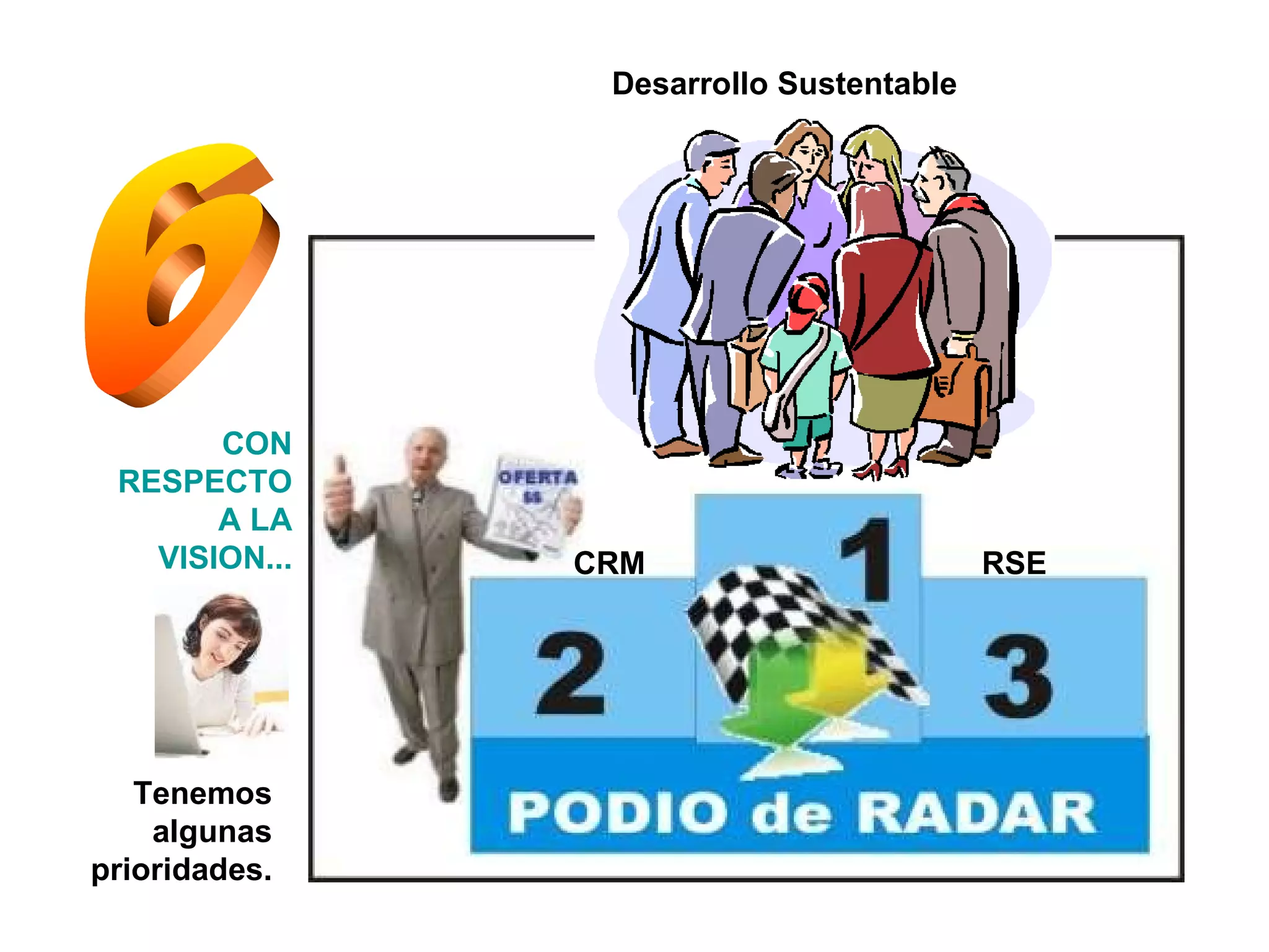 6 Tenemos algunas prioridades. Desarrollo Sustentable CRM RSE CON RESPECTO A LA VISION... 