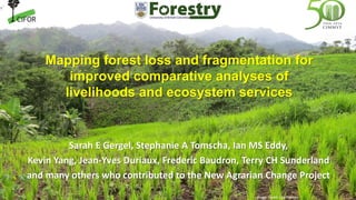 Mapping forest loss and fragmentation for
improved comparative analyses of
livelihoods and ecosystem services
Sarah E Gergel, Stephanie A Tomscha, Ian MS Eddy,
Kevin Yang, Jean-Yves Duriaux, Frederic Baudron, Terry CH Sunderland
and many others who contributed to the New Agrarian Change Project
 