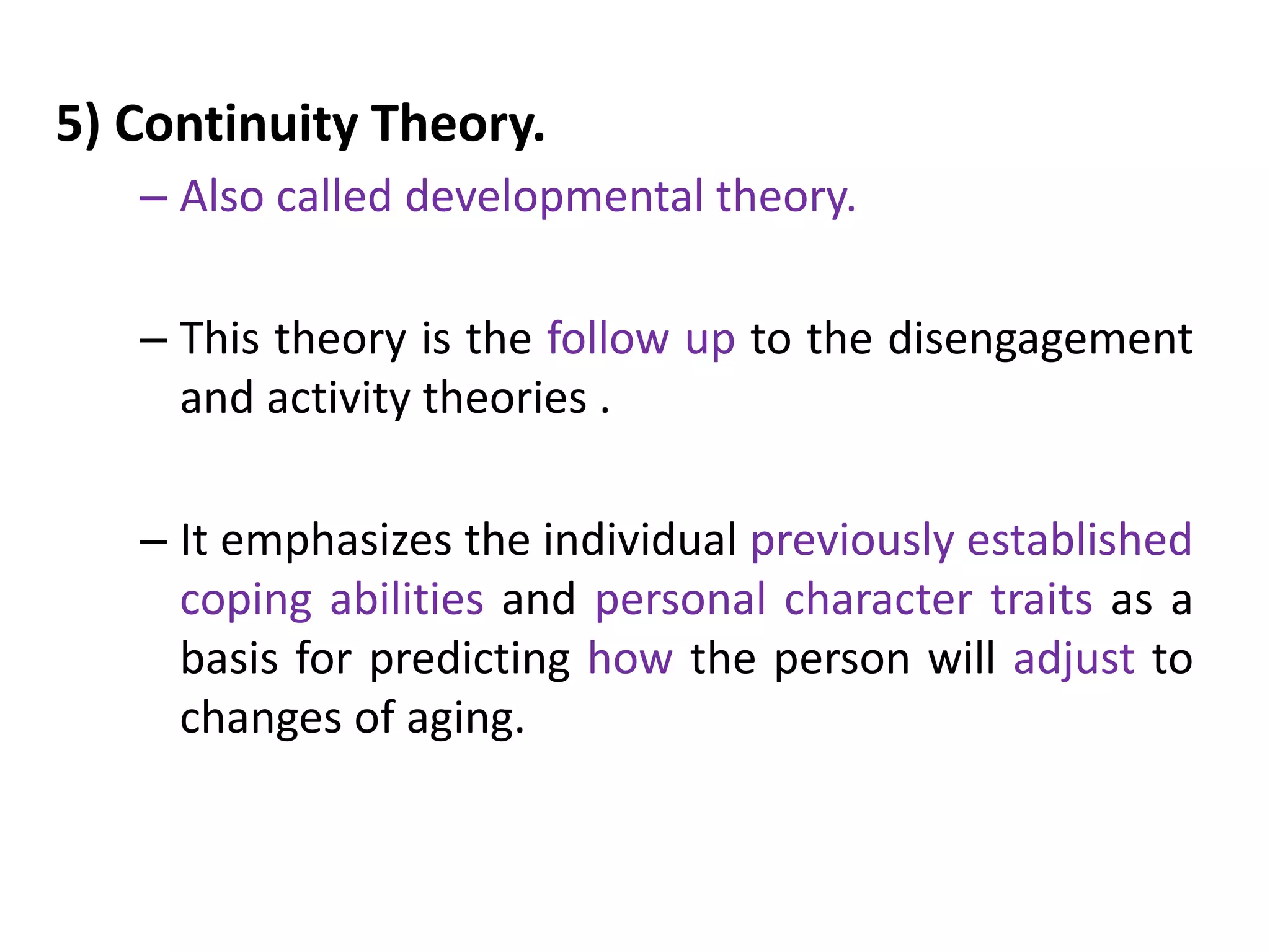 Continuity Theory Example Geriatric considerations in nursing | PPTX