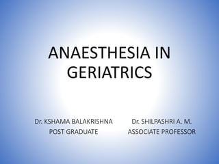 ANAESTHESIA IN
GERIATRICS
Dr. KSHAMA BALAKRISHNA
POST GRADUATE
Dr. SHILPASHRI A. M.
ASSOCIATE PROFESSOR
 