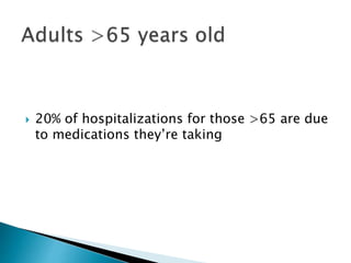  20% of hospitalizations for those >65 are due
to medications they’re taking
 