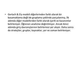 • Gerlach & Ely modeli diğerlerinden farklı olarak bir
basamaklama değil de gruplama şeklinde parçalanmış. İlk
adımda diğe...