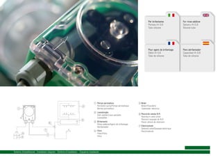 Per brillantante
Portata l/h 0,6
Tubo silicone

Pour agent de brillantage
Débit l/h 0,6
Tube de silicone

1 Pompa peristaltica
2
1

Peristaltic pump/Pompe péristaltique
Bomba peristáltica
2 Lavastoviglie

5
6
7
3
4

Dish washer/Lave-vaisselle
Lavavajillas
3 Brillantante

Rinse additive/Agent de brillantage
Abrillantador
4 Filtro

Filter/Filtre
Filtro

Schema d’installazione - Installation diagram - Schéma d’installation - Esquema instalación

For rinse additive
Delivery l/h 0,6
Silicone tube

Para abrillantador
Capacidad l/h 0,6
Tubo de silicona

5 Boiler

Boiler/Chaudière
Calentador eléctrico
6 Raccordo valvola N.R.

Nonreturn valve union
Raccord soupape de N.R.
Racor válvula de retención
7 Elettrovalvola

Solenoid valve/Soupape électrique
Electroválvula

 