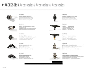 ACCESSORI / Accessories / Accessoires / Accesorios
Cod: DA3046
Filtro con contrappeso per tubo ø 4 x 6
Filter with counterweight for tube ø 4 x 6
Filtre avec contrepoids pour tube ø 4 x 6
Filtro con contrapeso para tubo ø 4×6

Valvola non ritorno per risciacquo a freddo
Nonreturn valve for cold-water rinse
Soupape non retour pour rinçage à froid
Válvula de no regreso para enjuague en frío

Cod: PD3146

Cod: DA3017

Valvola di fondo con filtro (valvola in silicone)
Foot valve with filter
Soupape de fond avec filtre (soupape en silicone)
Válvula de fondo con filtro (válvula en silicona)

Raccordo a “T” per dosatore 3000
Tee union for dispenser mod. 3000
Raccord à “T” pour doseur 3000
Empalme a “T” para medidor 3000

Cod: DA3045

Cod: PD3392

Filtro dosatore 3000 con dischetto inox
Filter for dispenser mod. 3000 with stainless disk
Filtre doseur 3000 avec petit disque inox
Filtro medidor 3000 con disquete inox

Raccordo a “T” con valvola non ritorno
Union tee with nonreturn valve
Raccord à “T” avec soupape non retour
Empalme a “T” con válvula de no regreso

Cod: PD3391

Cod: PD3394

Raccordo entrata in vasca tipo lungo
Tank union elbow, long type
Raccord entrée en bac type long
Empalme de entrada en tanque tipo largo

Raccordo rotondo in inox per entrata vasca
Round stainless steel connection for dishwasher entrance
Raccord rond en inox pour entrée bac
Empalme redondo en inox para entrada en tanque

Cod: PD3390

Cod: PD3395

Raccordo entrata in vasca tipo corto
Tank union elbow, short type
Raccord entrée en bac type court
Empalme de entrada en tanque tipo corto

p. 54 / 55

Cod: DA3019

Raccordo esagonale in inox per entrata vasca
Hexagonal stainless steel connection for dishwasher entrance
Raccord hexagonal en inox pour entrée bac
Empalme hexagonal en inox para entrada en tanque

 