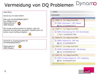 Vermeidung von DQ Problemen Hallo Mark,   Kannst du mir bitte helfen?    EAN code 541449200000126677  Sun Village Groep Stationsstraat 2 3680 Maaseik    Der Kunde existiert bereits im System, aber die Anschrift wird als falsch gemeldet. Deshalb kann ich keinen neuen Auftrag eingeben.   Anschrift im Zugangsregister für 541449200000126677 Stationsplein 6 3680 Maaseik 