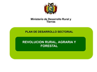 REVOLUCION RURAL, AGRARIA Y
FORESTAL
Ministerio de Desarrollo Rural y
Tierras
PLAN DE DESARROLLO SECTORIAL
 