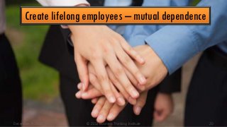 Create lifelong employees – mutual dependence

December 9, 2013

© 2013 Business Thinking Institute

20

 