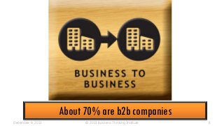 About 70% are b2b companies
December 9, 2013

© 2013 Business Thinking Institute

8

 