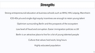 What to expect when you close a deal in Germany
16*Most traditional databases do not contain accurate valuation information, Techstars Berlin1
Incubated Companies Angel & Seed Deals
€1-3m €2-6m
Angel Round Seed Round
TractionInception
SaaS Funding Napkin, the mobile-friendly edition , Fundraising Framework for Marketplace Startups in 2016
Expectations can very dramatically
Business with some traction, ﬁrst customers
Can include companies from accelerator
Typically raising at above market valuations
Management owns 0-70% of equity
Part of the capital raised may go to the incubator
 