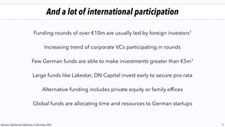 As funds globally position themselves to do more German deals
5
FUNDS ADD GERMAN DEAL
MAKERS
RECENT TRANSACTIONS IN
GERMANY
Series B
Series A
v
77% OF FUNDING ROUNDS IN
BERLIN ARE LED BY NON-LOCALS
Berlin needs more VCs!
0
15
30
45
60
13%
29%
57%
60%
17%
22%
Berlin Silicon Valley
Local Led
rounds
Non-Local
Domestic
International
Led
Why Berlin Needs More Local VCs a Network Analysis
 