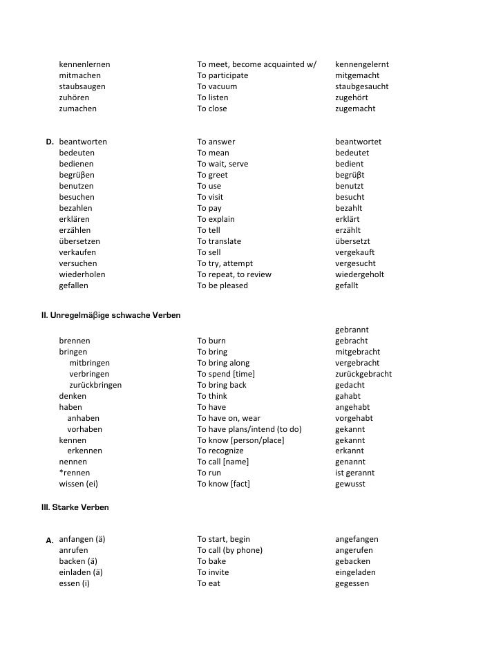 German vocab sheet
