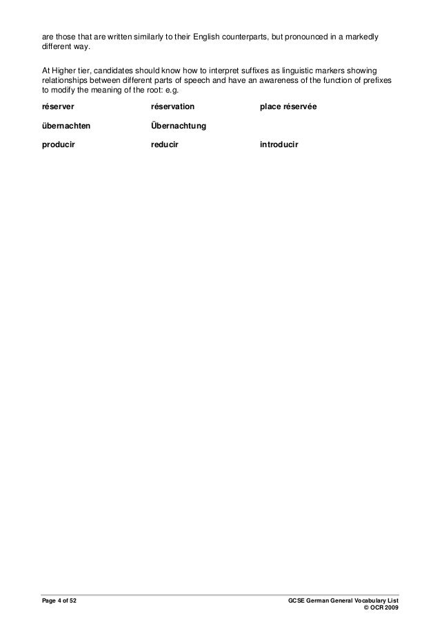 German Vocabulary List - 