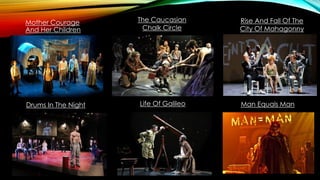 Mother Courage
And Her Children
Drums In The Night Life Of Galileo Man Equals Man
Rise And Fall Of The
City Of Mahagonny
The Caucasian
Chalk Circle
 