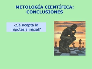 METOLOGÍA CIENTÍFICA:
     CONCLUSIONES


 ¿Se acepta la
hipótesis inicial?
 