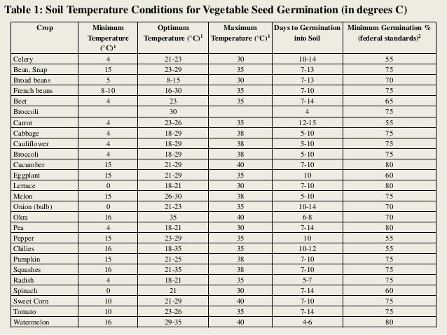 Vegetable Seed Germination Chart