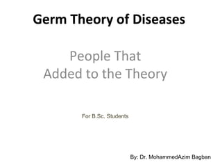 Germ Theory of Diseases
People That
Added to the Theory
By: Dr. MohammedAzim Bagban
For B.Sc. Students
 