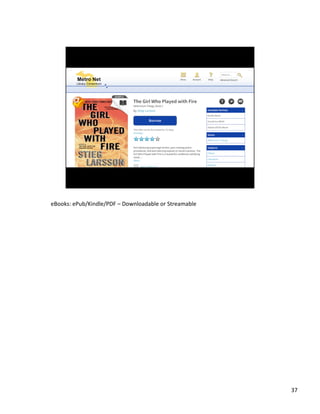 eBooks:	
 ?ePub/Kindle/PDF	
 ?C	
 ?Downloadable	
 ?or	
 ?Streamable	
 ?

37	
 ?

 