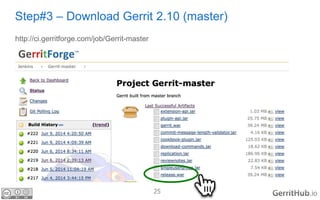 25 .io
Step#3 – Download Gerrit 2.10 (master)
http://ci.gerritforge.com/job/Gerrit-master
 