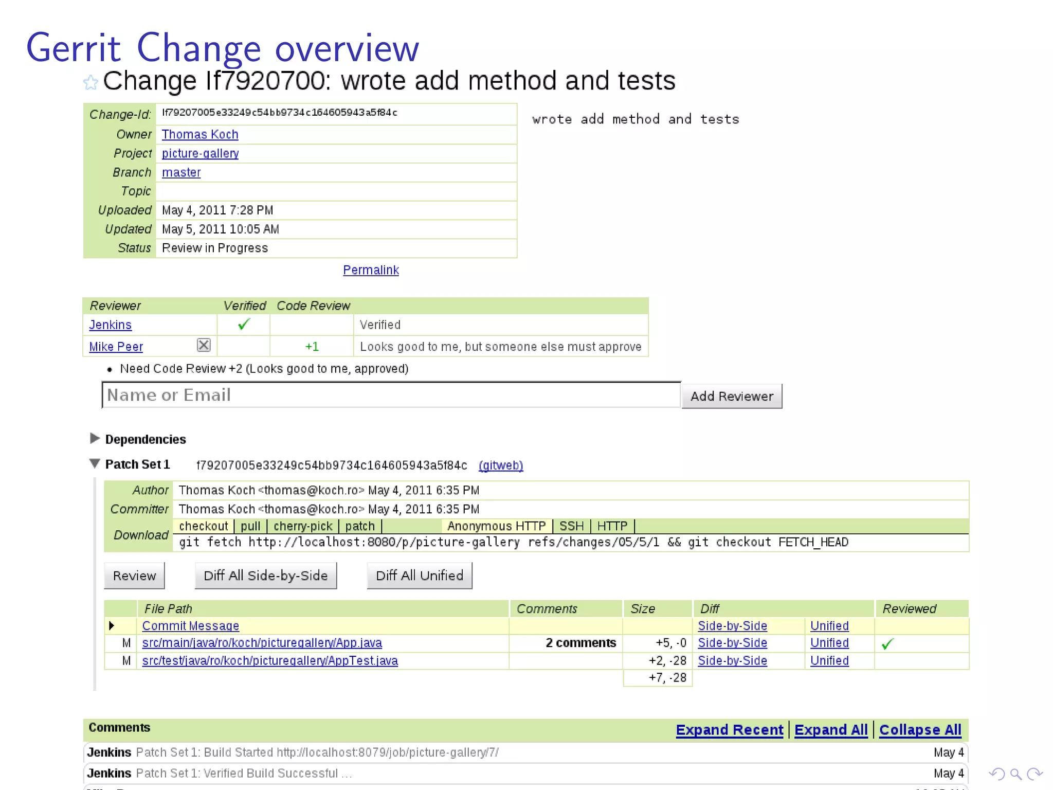 Gerrit Change overview
 