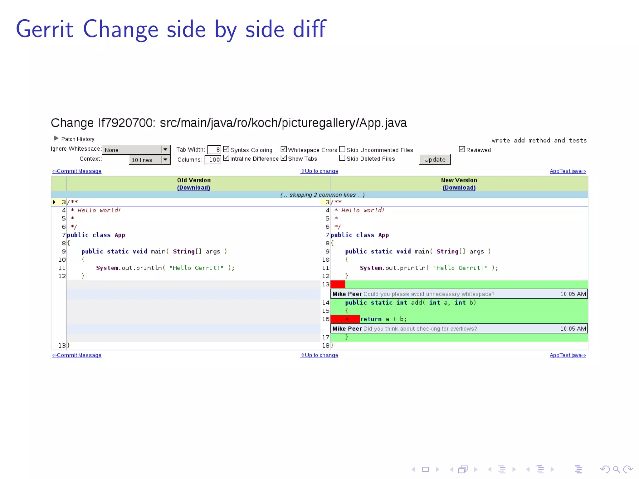 Gerrit Change side by side diﬀ
 
