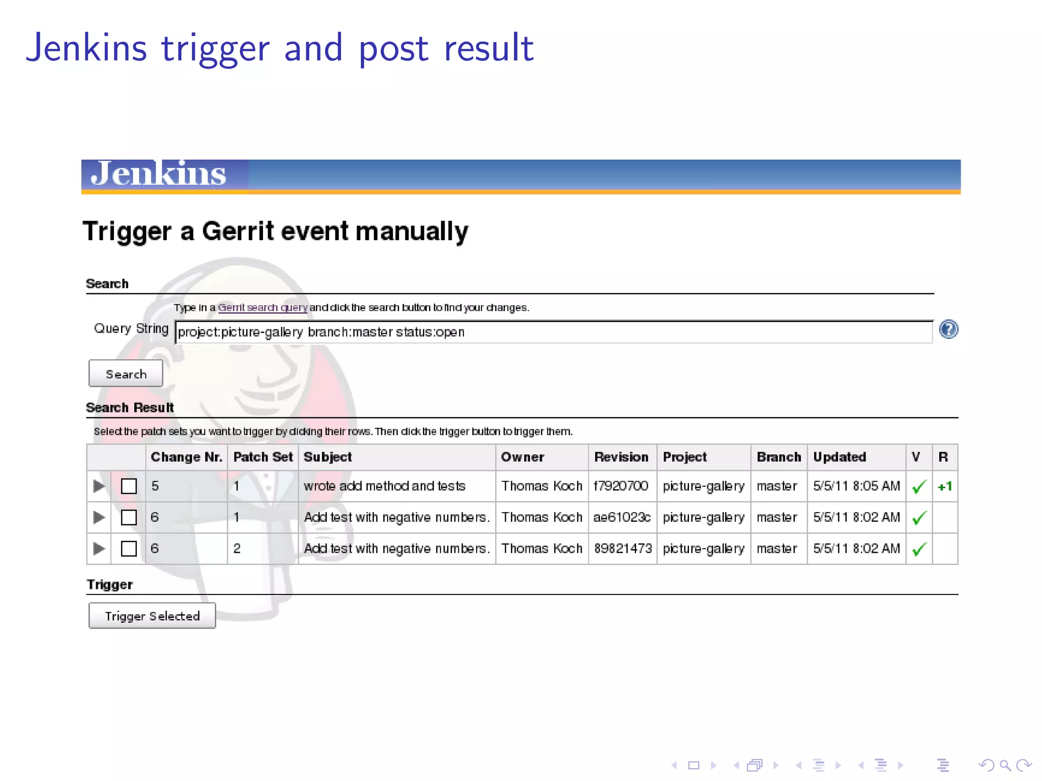 Jenkins trigger and post result
 