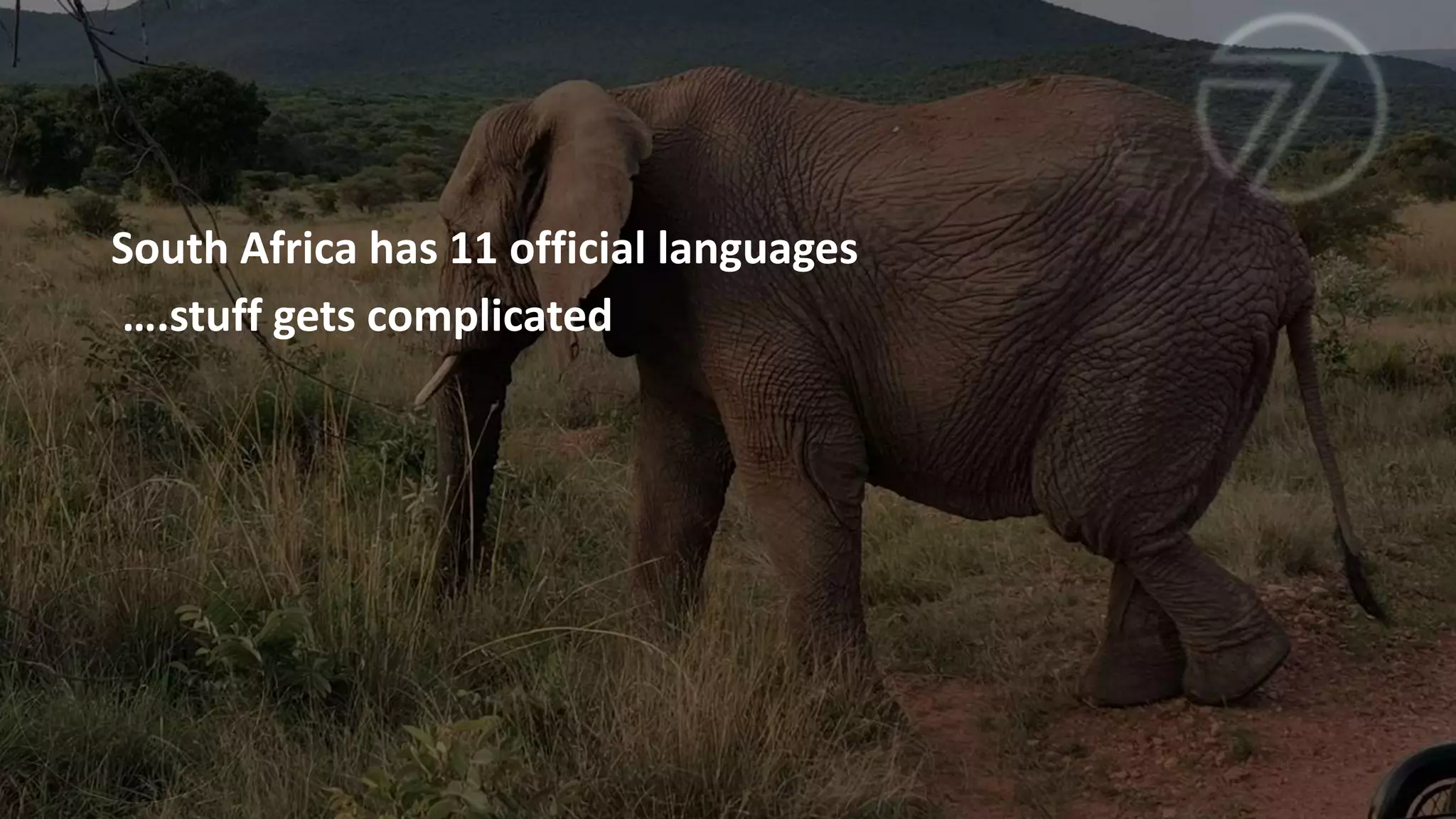 South Africa has 11 official languages
….stuff gets complicated
 