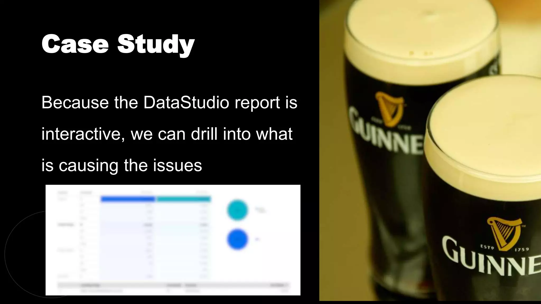 Case Study
@dergal
Because the DataStudio report is
interactive, we can drill into what
is causing the issues
 