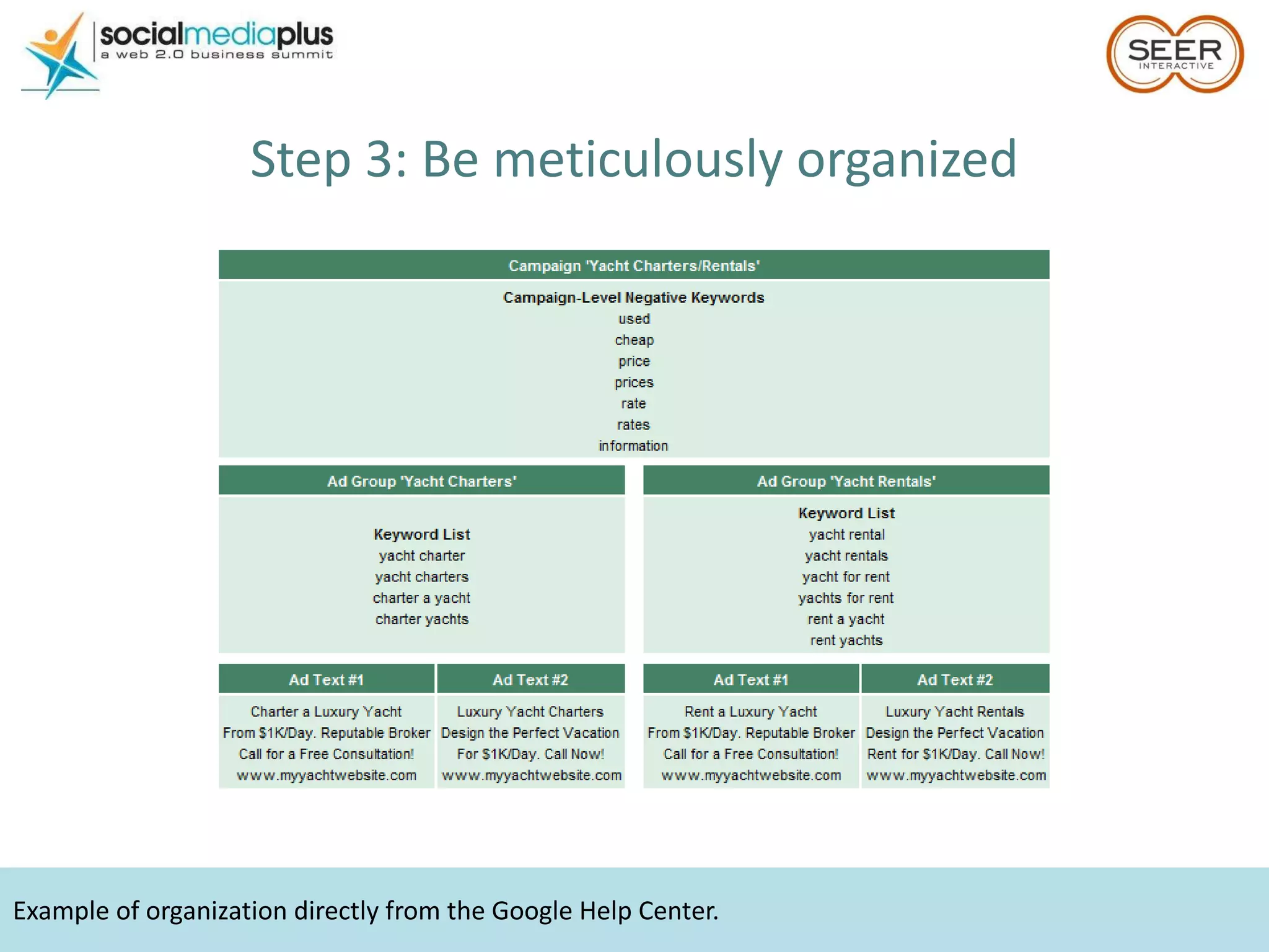 Example of organization directly from the Google Help Center. Step 3: Be meticulously organized 