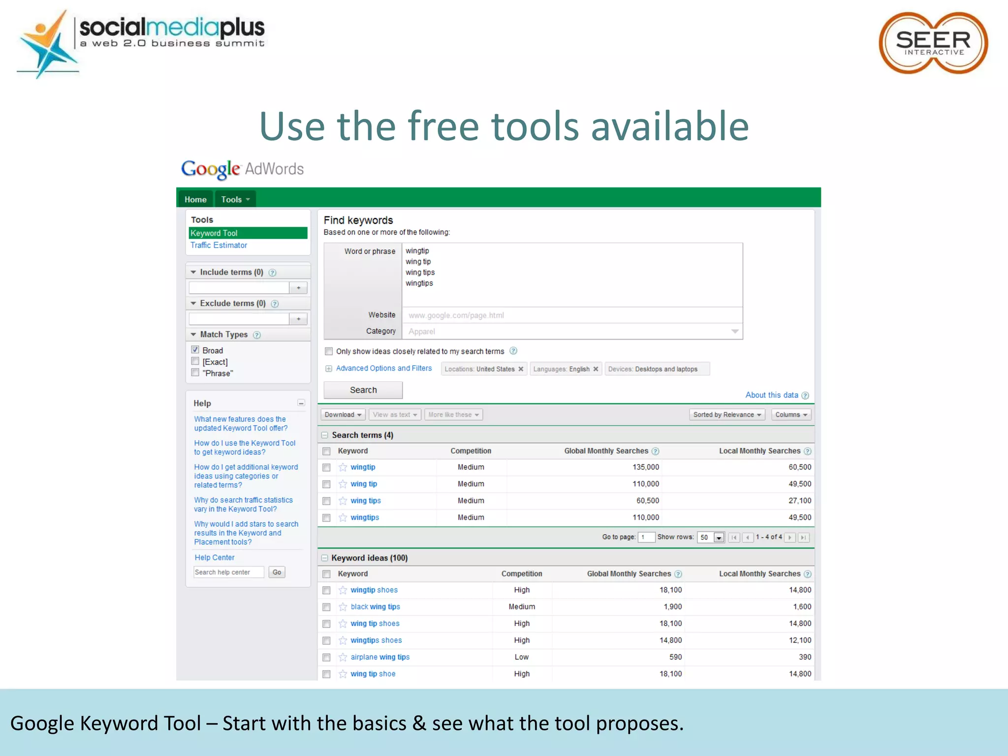 Google Keyword Tool – Start with the basics & see what the tool proposes.  Use the free tools available 