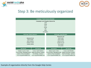 Example of organization directly from the Google Help Center. <ul><li>Step 3: Be meticulously organized </li></ul>