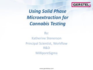 Using Solid Phase
Microextraction for
Cannabis Testing
By:
Katherine Stenerson
Principal Scientist, Workflow
R&D
MilliporeSigma
 