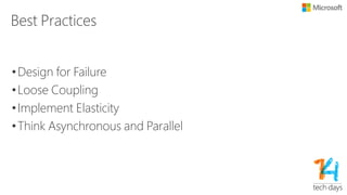 Design for Failure
• Avoid single points of failure
• Assume everything fails, and design backwards
• Goal: Applications should continue to function even if the underlying
physical hardware fails or is removed or replaced.
• Best practices
• Use multiple regions
• Use Virtual IP addresses (VIP)
• Use Load Balancers
• Real-time monitoring
• Leverage Auto Scaling groups
• Practice failures/recovery
Always Assume Each Call is your Last
Call!
 