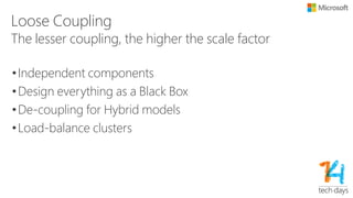 Implement Elasticity
•Use designs that are resilient to reboot and re-
launch
•Enable dynamic configuration
•Self discovery and join: instance discovers it own
role
Horizontal Scaling is the Only Option
 