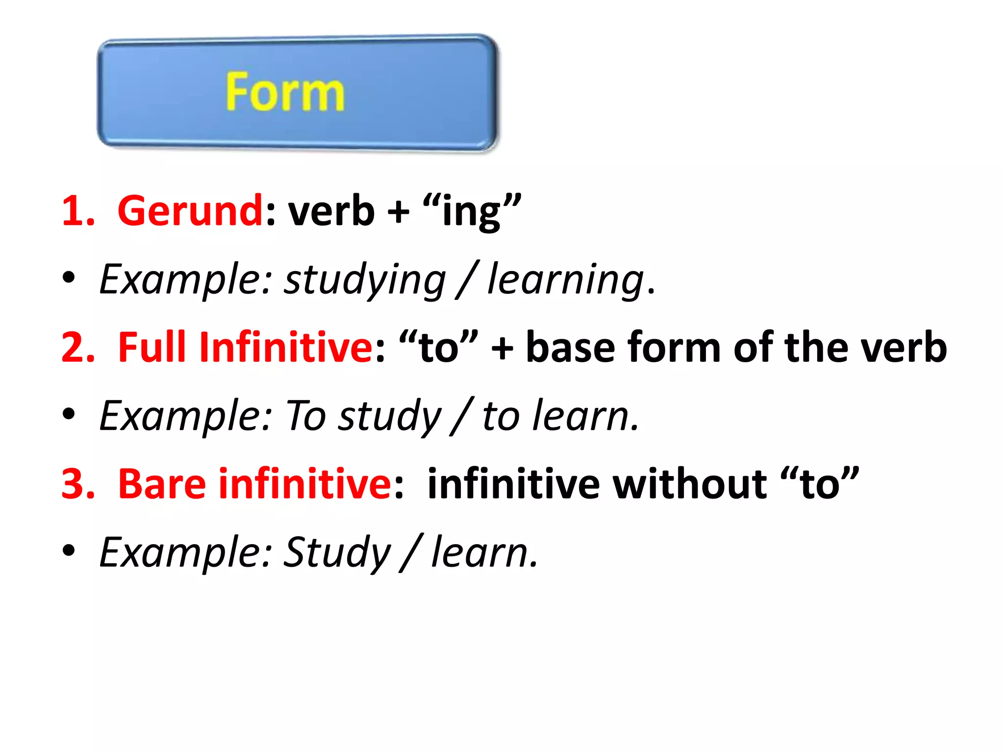 Root Vs Infinitive Gerund, infinitive or both | PPSX