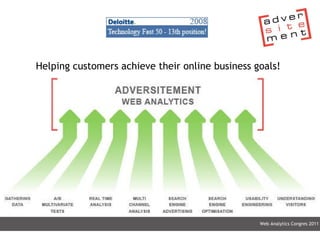 Helping customers achieve their online business goals! Web Analytics Congres 2011 