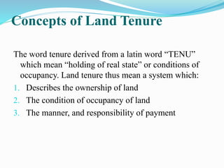 Land Ownership Pattern and Land Tenure & Nature and Determinants of ...