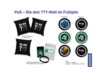 GiveAway: Beweistütchen
mit Kampagneninfo und Armband
Deko:
Die drei ???-Mobile
Länge ca. 120 cm, Breite ca. 380 cm
PoS – ...