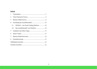 ii
Inhalt
1 Unternehmen ........................................................................1
2 Value Proposition Canv...